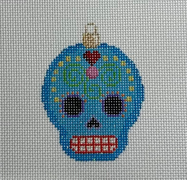 Sugar Skull Ornament Canvas- Blue