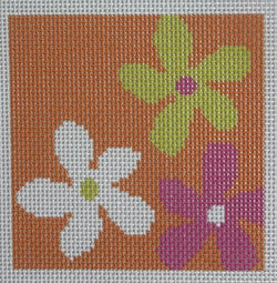 Orange with Colorful Flower Coaster Canvas