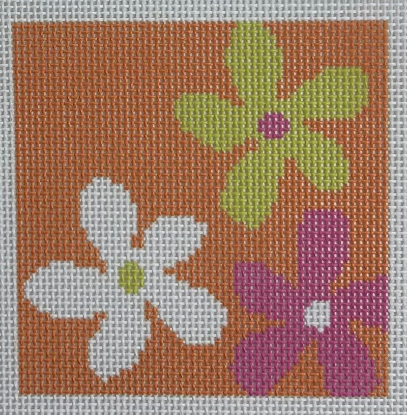 Orange with Colorful Flower Coaster Canvas