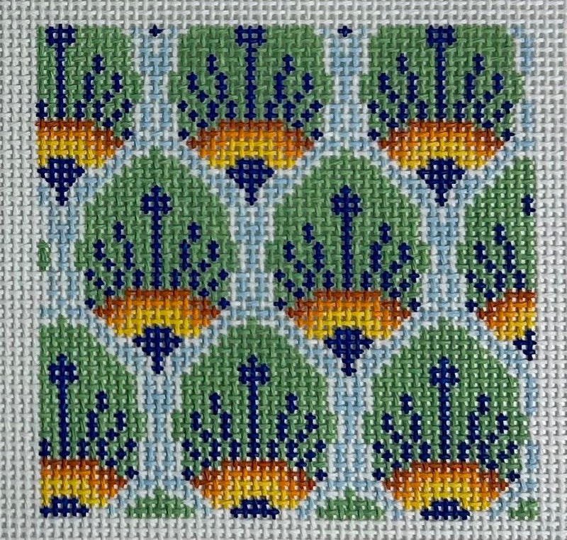 Green Peacock Feather Coaster Canvas