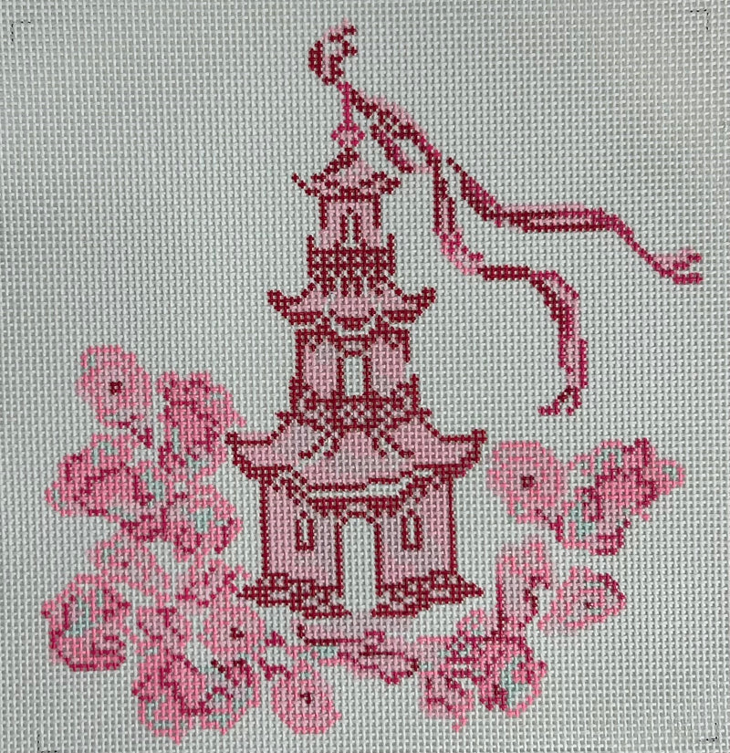 Pink Cherry Blossom Pagoda Canvas