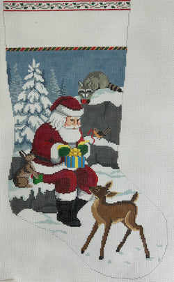Santa with Animals Stocking Canvas
