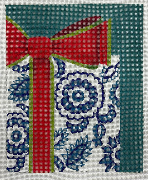 Blue and White Present on Turquoise Canvas