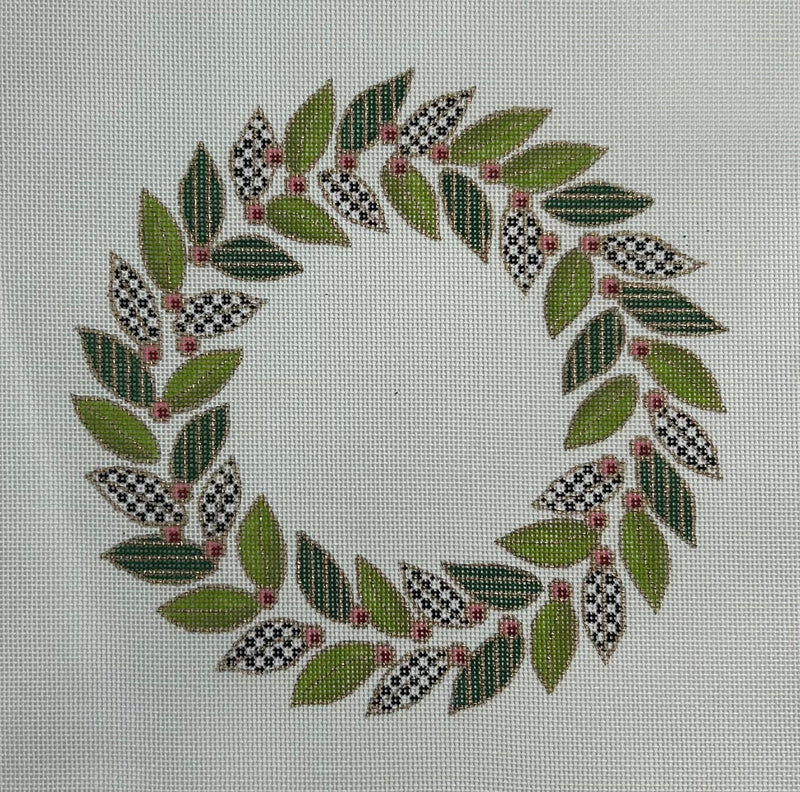 Olive Wreath with Patterned Leaves Canvas
