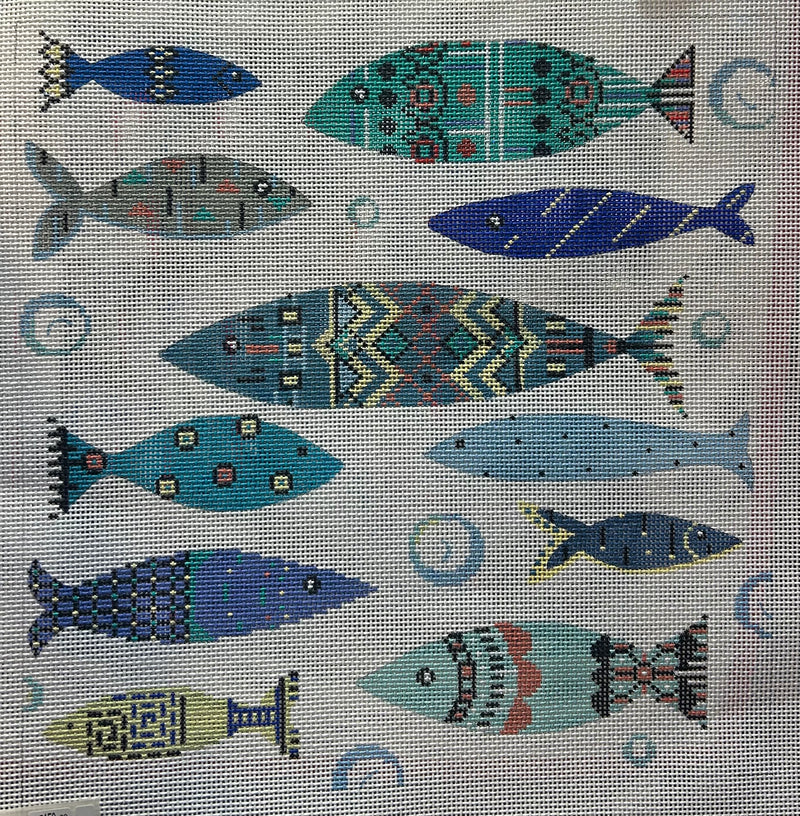 Blue Patterned Fish Canvas