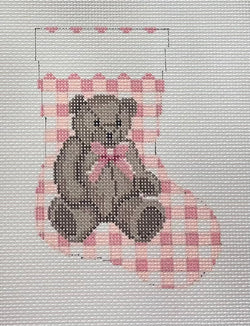 Mini Stocking- Gingham Teddy Canvas