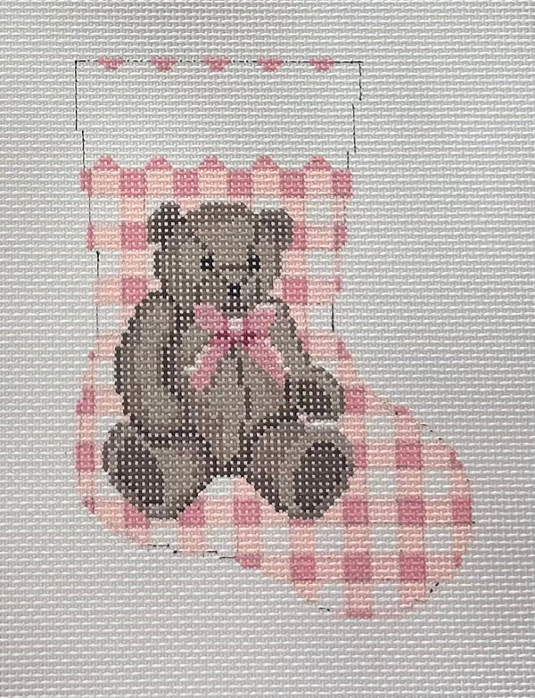 Mini Stocking- Gingham Teddy Canvas