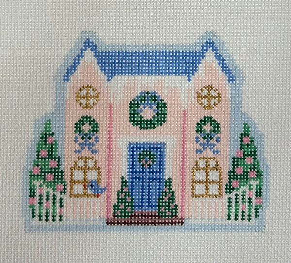 Christmas Village Pink House Canvas