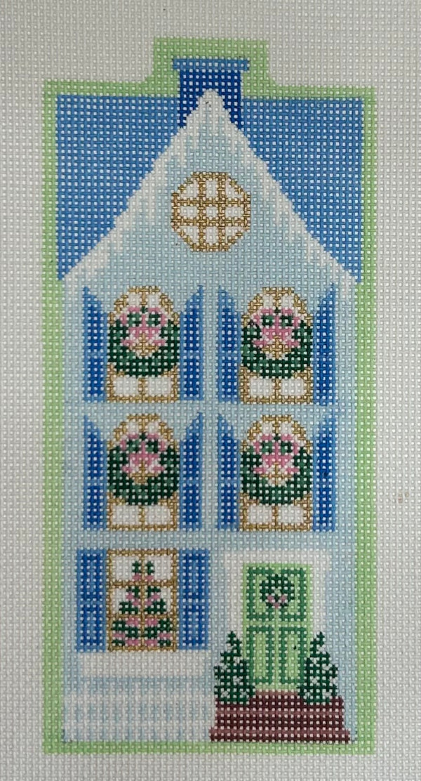 Christmas Village Blue Row House Canvas