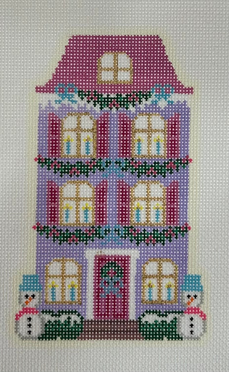Christmas Village Purple Row House Canvas