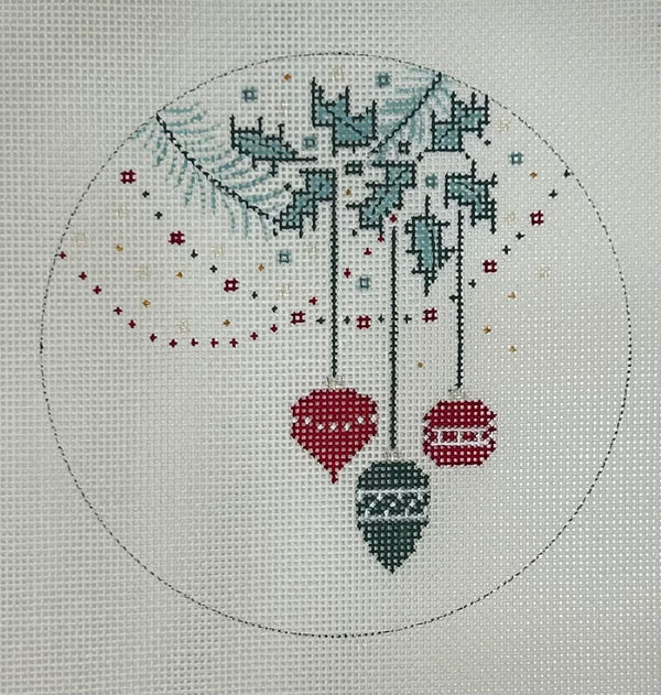 Ornaments and Garland Round Canvas