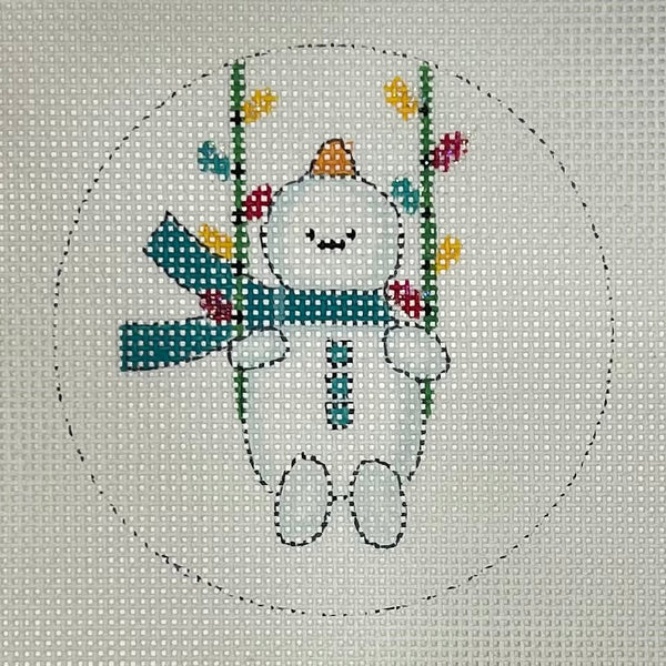 Snowman on Swing Canvas
