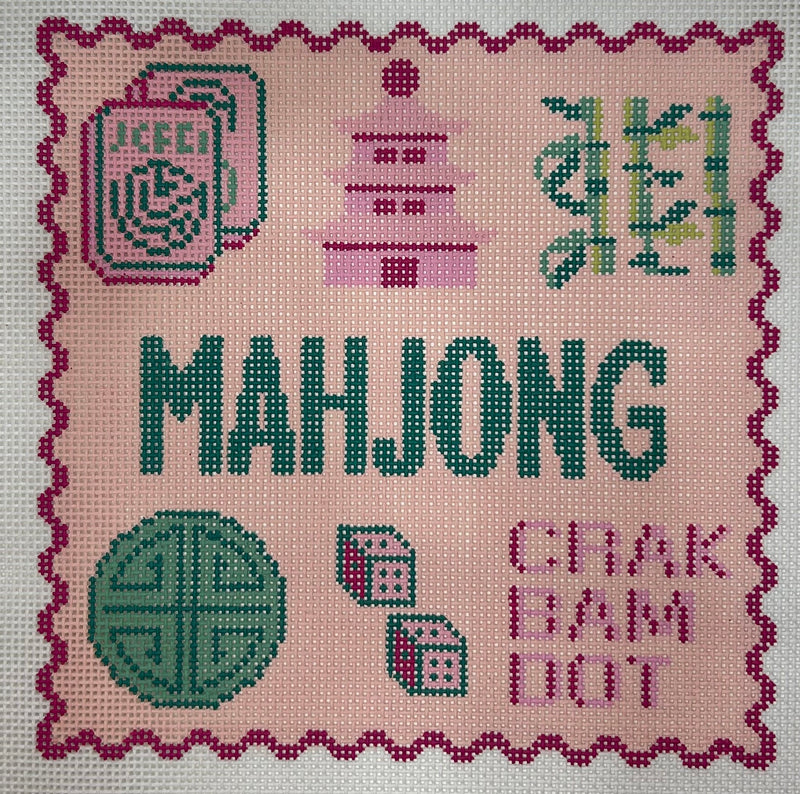 Mahjong Tray in Pink Canvas