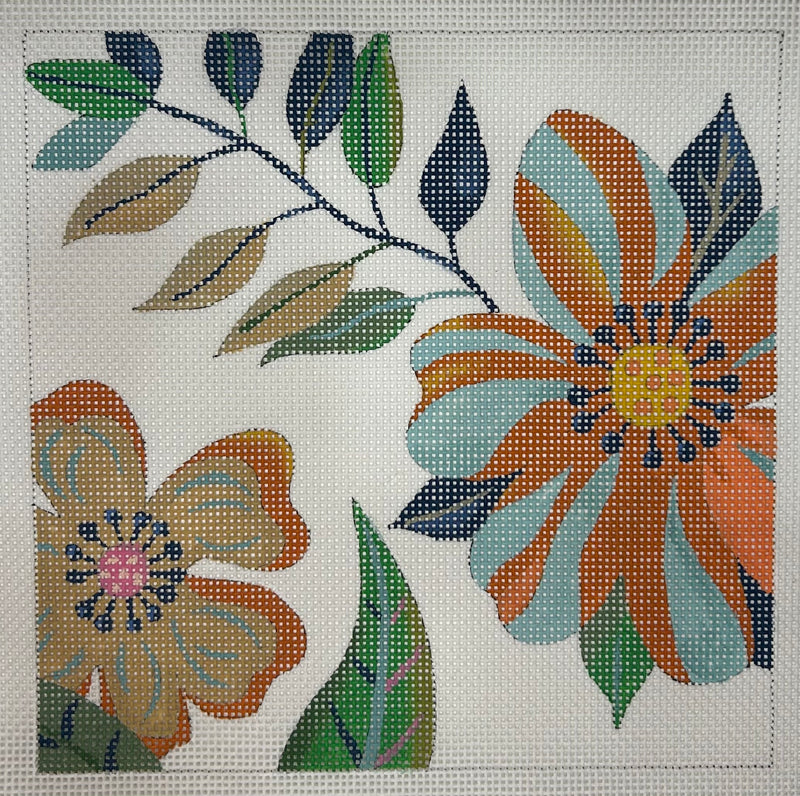 Orange Floral Square Canvas