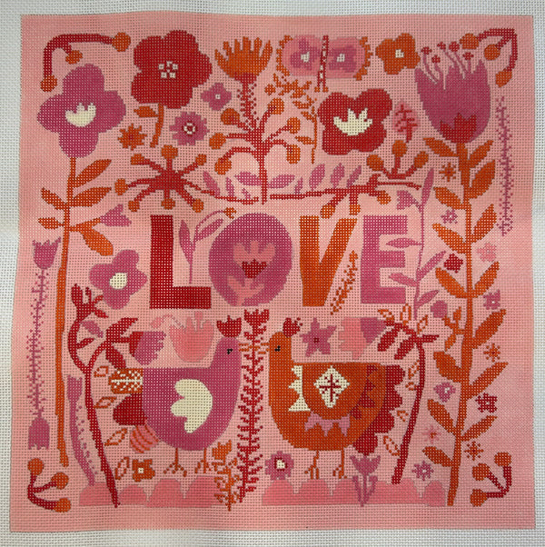 LOVE with Flowers and Chickens Canvas