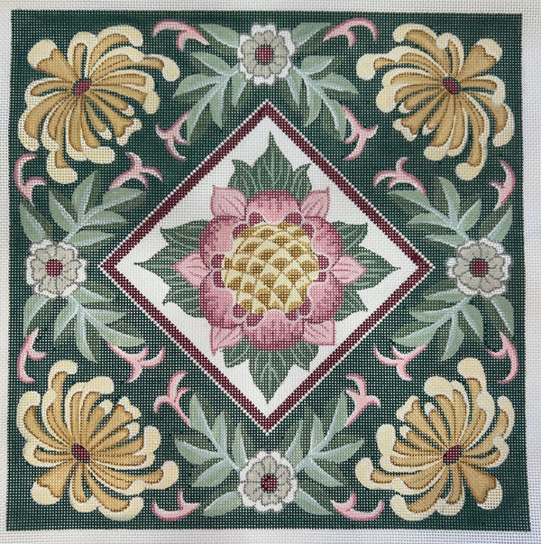 William Morris Floral on Green Canvas