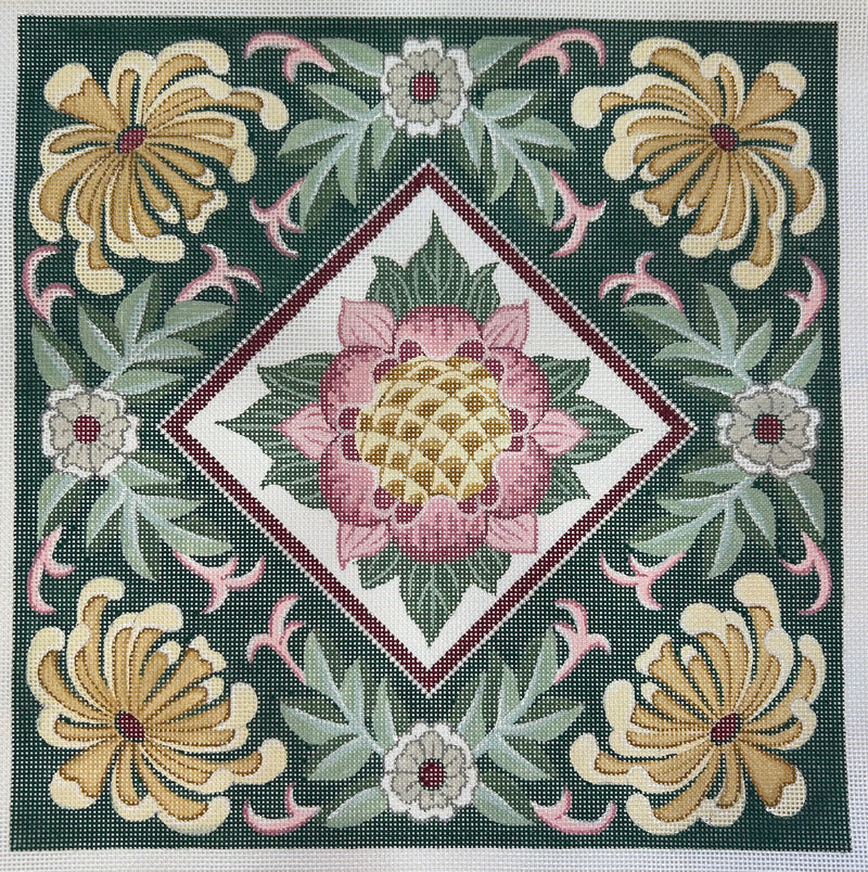 William Morris Floral on Green Canvas