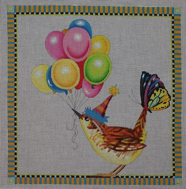 "Party Hat Wren with Balloons Canvas"